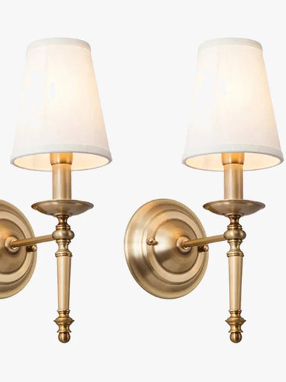 Antique Brass Wall Light | Polished Copper Body with White Fabric Shade