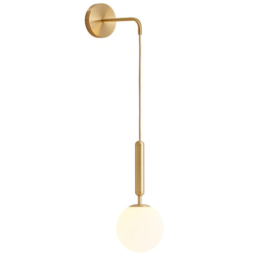 Brass Wall Light | Frosted Glass Globe Pendant on Elbow Arm