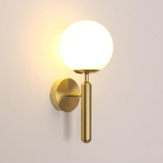 Modern Wall Light | Brass Wall Sconce with Frosted Globe Shade