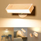 Stick-On Rechargeable Wall Light | Rotating Wooden LED Sconce