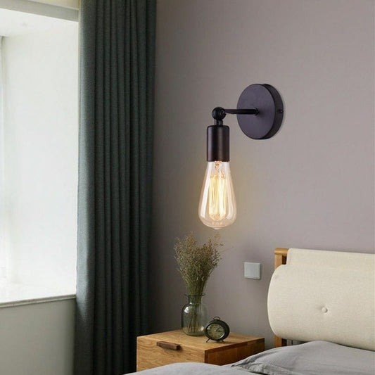 Industrial Wall Light | Minimalist Black Sconce with Exposed Bulb