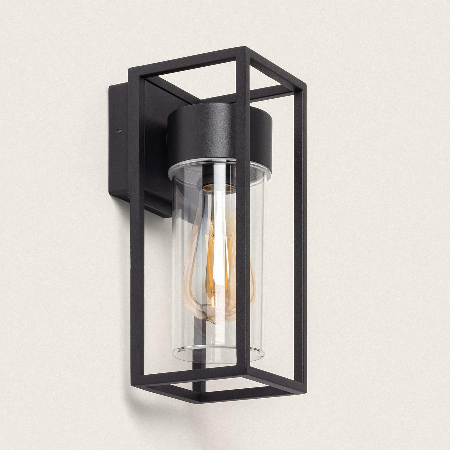 Industrial Wall Light | Black Iron Sconce with Clear Glass Shade