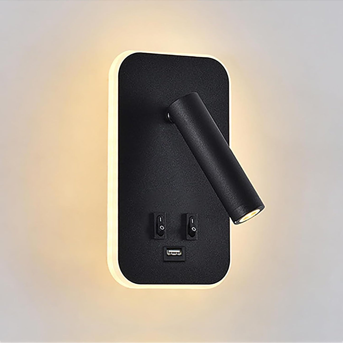 LED Wall Light | Black Reading Sconce with USB & Adjustable Spotlight