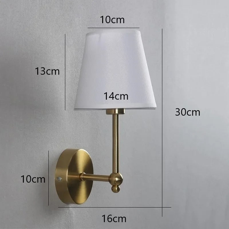 Brass Wall Light | Modern Brass Sconce with White Fabric Shade