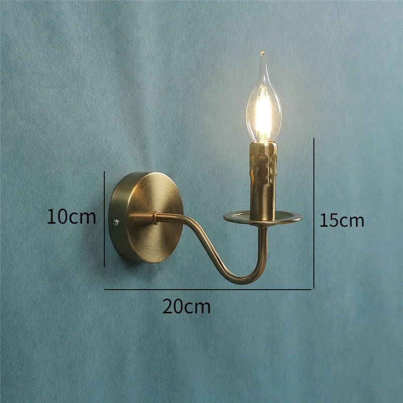 Antique Brass Wall Light | Single Arm Candle-Style Sconce with White Pleated Fabric Shade